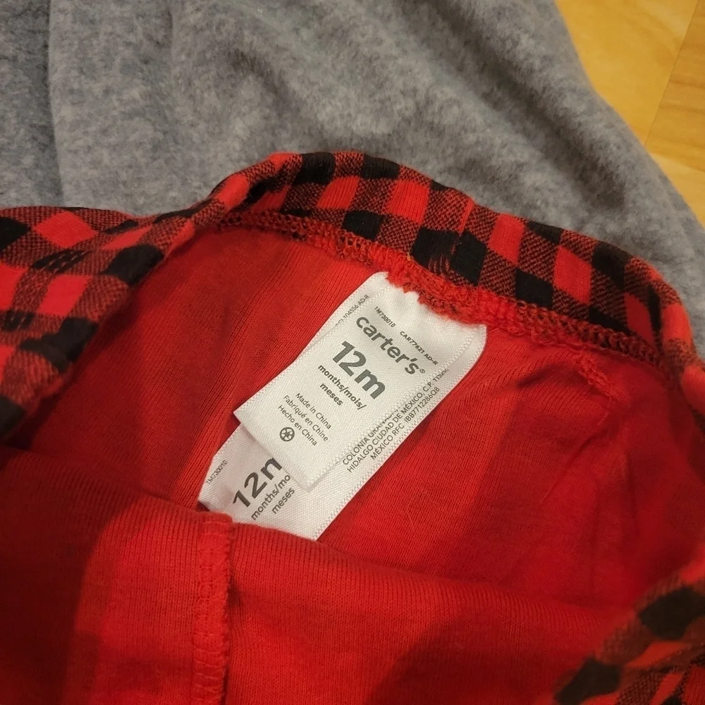 Carter's Baby pea coat with Buffalo plaid trim and pants size 12 months